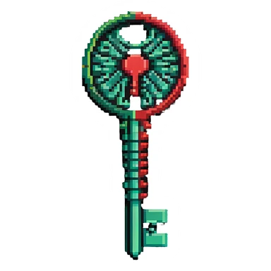 Member key with intricate green to red gradient pattern and special access symbols sticker