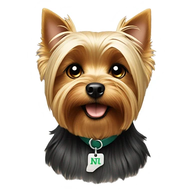 Yorkshire terrier with a collar that says N+M sticker