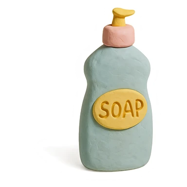 dish soap bottle in claymation style, pastel colors, visible fingerprints, soft matte finish sticker