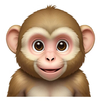Cinematic Cute Macaque Portrait Emoji, Head tilted playfully and inquisitively, with a charmingly mischievous face accented by soft, fuzzy fur and round, sparkling eyes filled with curiosity, Simplified yet irresistibly adorable features, highly detailed, glowing with a warm, friendly glow, high shine, affectionate and lively, stylized with a touch of primate whimsy, bright and endearing, soft glowing outline, capturing the essence of a playful macaque that seems as if it could jump out of the screen into your arms! sticker