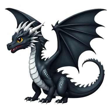A dragon that is  black 🖤 with white spots. HUGE wings and a tail sticker