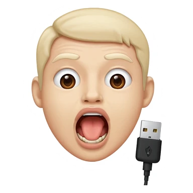 Mouth open wide with audio cable stuffed inside. sticker