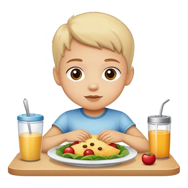 child sitting at the table with food sticker