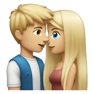 Girl with long back hair with bangs and tan skin kissing a boy with blonde hair blue eyes and white skin sticker
