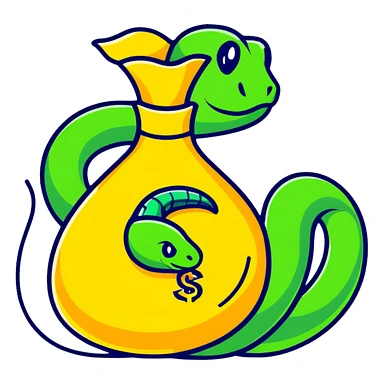 Snake curled around a money bag  sticker