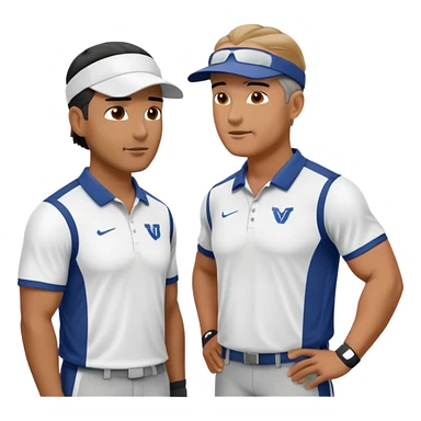 2 football coaches talking wearing visors and athletic clothing sticker