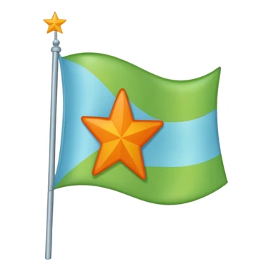 create a flag with orange star in the left and the light green in top and bottom and the light blue triangle left to Right and blue on the right up to down behind the light blue triangle sticker