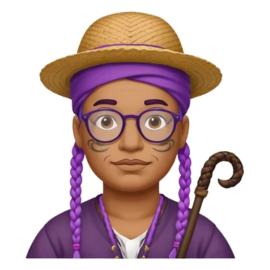 tattoed face, normal glassess, fat venice gondolier with iconic hat and purple braided hair sticker