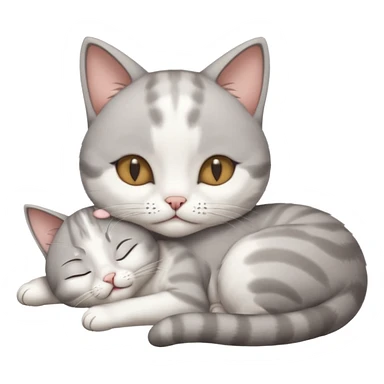 grey and white small cat with its eyes closed lying down with its paw holding up his head sticker