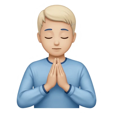 Two hands in prayer pose, only hands, muted blue outline, beige fill, soft glow, apple emoji style, PNG, transparent background sticker