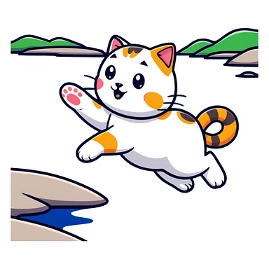 cat jumping into a lake sticker