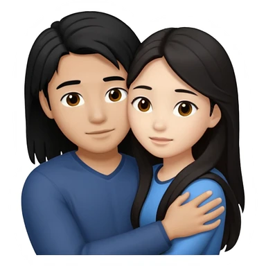 asian boy with black hair and light brown long hair girl hugging sticker