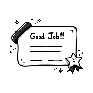 Simple diploma-style certificate with "Good Job!" text and star decorations sticker