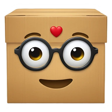 una caja de carton dibujada como carita con lentes encima de un corazon  sticker