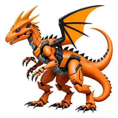 Cool Edgy Black Orange Digimon-Fakemon-Guilmon-Velociraptor-Dragon-Mecha full body sticker