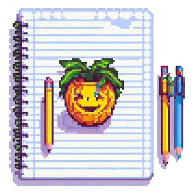 minimalist happy notebook with pencil, symbolizing daily writing and reflection, pixel art style sticker