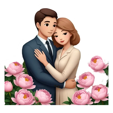 couple hug with warm Latina girl and russian man elegant peonies garden roses  sticker