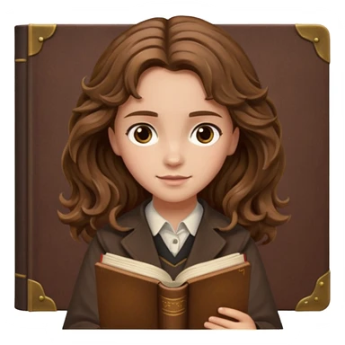 Hermione Granger with wavy hair and brown book in hand  sticker