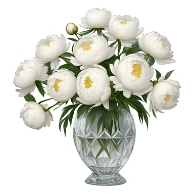 White peonies in crystal vintage  vase  sticker