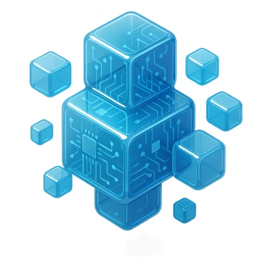 a cluster of cubes in various sizes, glossy circuit style sticker