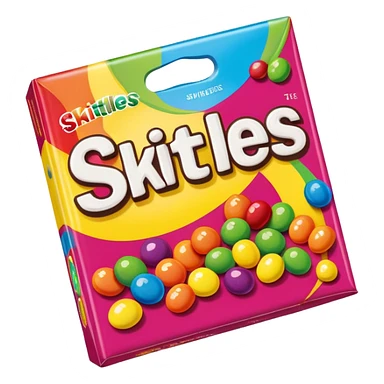 A colorful Skittles candy package, rainbow packaging, minimalist design, sealed package without any visible candies sticker