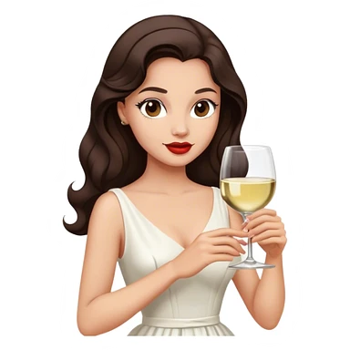 Beautiful woman in 1950’s woman fashion look, white dress, long hair, wine, dark brown hair sticker