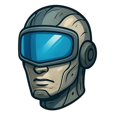 face with blue robot visor, digital illustration sticker