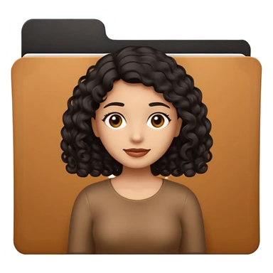 A **simple emoji-style icon** of a **black transparent plastic folder**, sleek and minimal, with **rounded corners**, subtle translucency, soft shading, and a **small logo of a dark canela-skinned latina with curly black hair** on the front.
 sticker