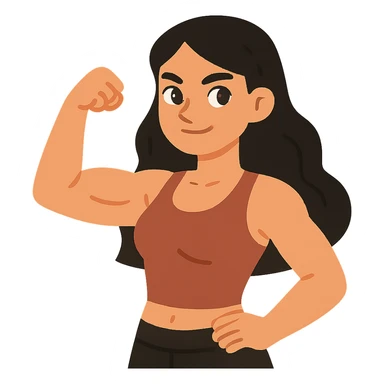 flat toon style strong girl with brown eyes, flesh-colored skin, long slightly wavy black hair sticker