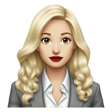 Russian Blonde long hair with red lips small nose and black eyes Tiffany diamond seller in a grey suit sticker