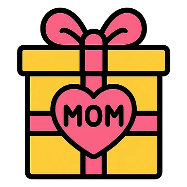 Mother's Day icon, gift box with ribbon, color icon style sticker