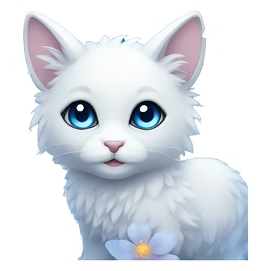 Edgy Cute Cool Kawaii gorgeous sparkly ethereal white fantasy animal with blue eyes sona with flowers and butterflies sticker