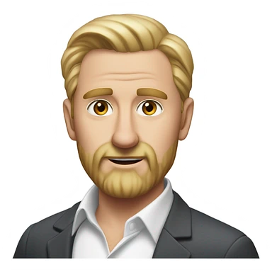 middle aged english man, short slicked back hair blonde, blonde medium length size full beard, eyesbrows not raised, in a smart white unbuttoned shirt. sticker