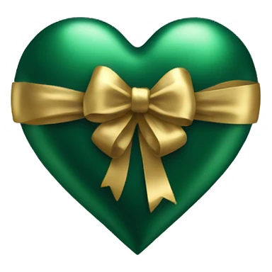 Metallic gold heart wrapped in a dark green bow sticker