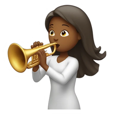 Small woman blowing big trumpet sticker