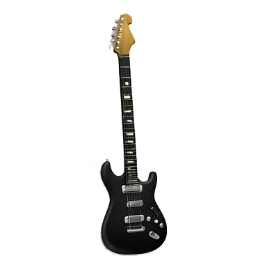 The electric guitar is black sticker