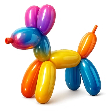 <system_prompt>
  <style>
    <name>Hyperrealistic Colorful Balloon</name>
    <description>3D render designed in a hyperrealistic colorful balloon style.</description>
    <materials>
      <surface>
        <type>latex</type>
        <finish>shiny</finish>
        <reflectivity>high</reflectivity>
        <stretching>slightly_stretched</stretching>
        <imperfections>
          <creases>subtle</creases>
          <warps>light</warps>
          <kinks>natural</kinks>
        </imperfections>
        <ends>tied</ends>
      </surface>
    </materials>
    <shape>
      <feel>inflated</feel>
      <construction>hand-twisted</construction>
      <volume>high</volume>
    </shape>
    <lighting>
      <style>sharp</style>
      <shadows>none</shadows>
      <enhance>volume</enhance>
    </lighting>
    <aesthetic>
      <mood>playful</mood>
      <style>pop-art</style>
    </aesthetic>
    <background>
      <style>minimal</style>
      <clean>true</clean>
    </background>
  </style>
</system_prompt>

{subject} = dog sticker