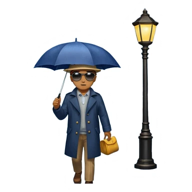 Man with umbrella , streetlight reflection, Midnight Wanderer. sticker