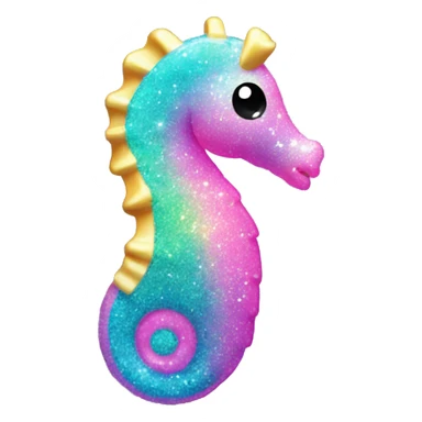 Kawaii neon glitter sea horse emoji    sticker