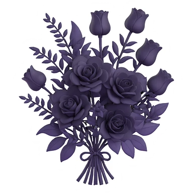 minimal 3D gothic bouquet with only black flowers, simple and dark sticker