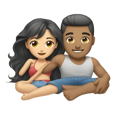 asian girl laying on the beach with american boyfriend sticker