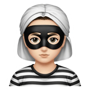 Thief with black eye type mask and black and white striped prison clothes sticker
