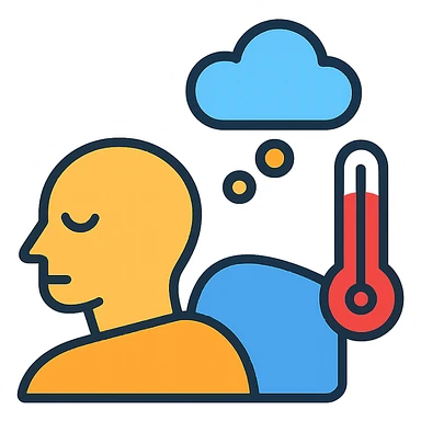 Add a simple thermometer icon next to the person and dream cloud in the same icon style with minimal details and no background. sticker
