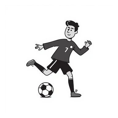 Ronaldo kicking a soccer ball, playful and sketchy hand-drawn doodle style sticker