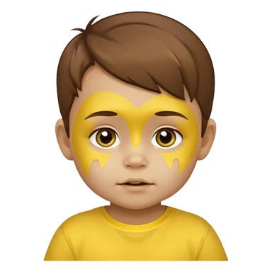 brown hair baby with yellow face paint and yellow shirt sticker