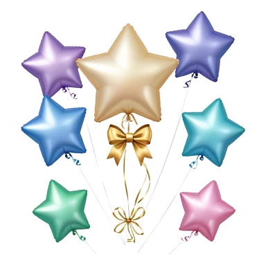 pearl-colored bow and 6 metallic aesthetic star-shaped balloons sticker