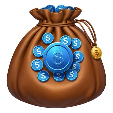 brown money bag of blue coins sticker