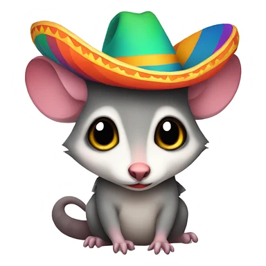 Possum with skinny tail wearing a colorful sombrero  sticker