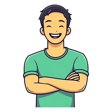 crossed arms holding neck laughing guy sticker