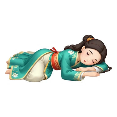 Beautiful girl in Hanfu lying on the ground sleeping sticker